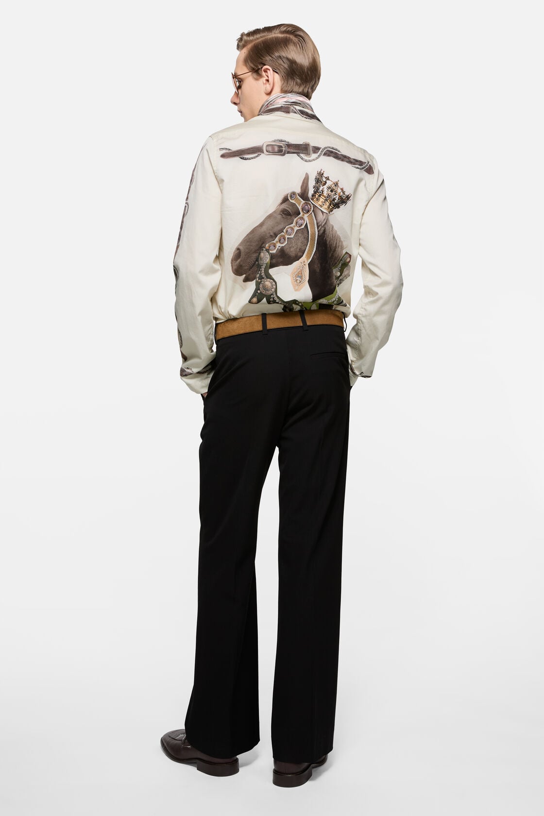Horse print overshirt, White/brown, 2000x