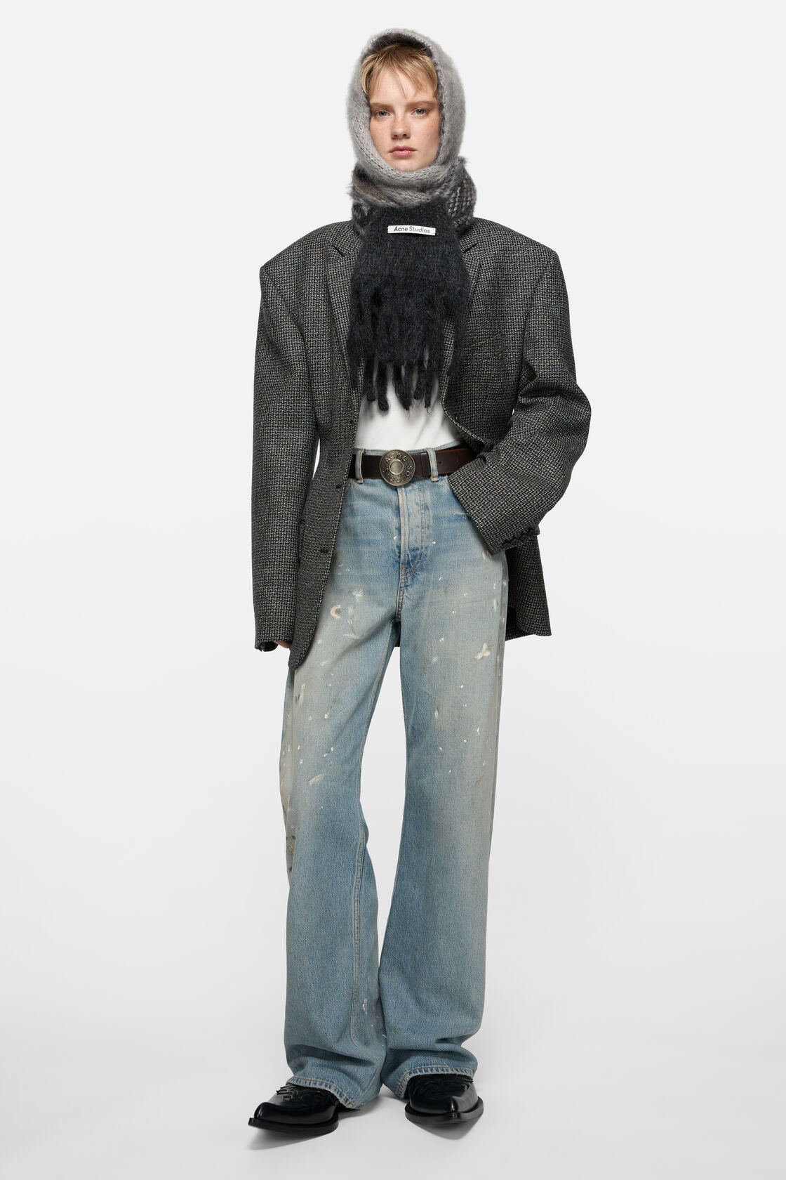 Mohair scarf with hood, Grey, 2000x