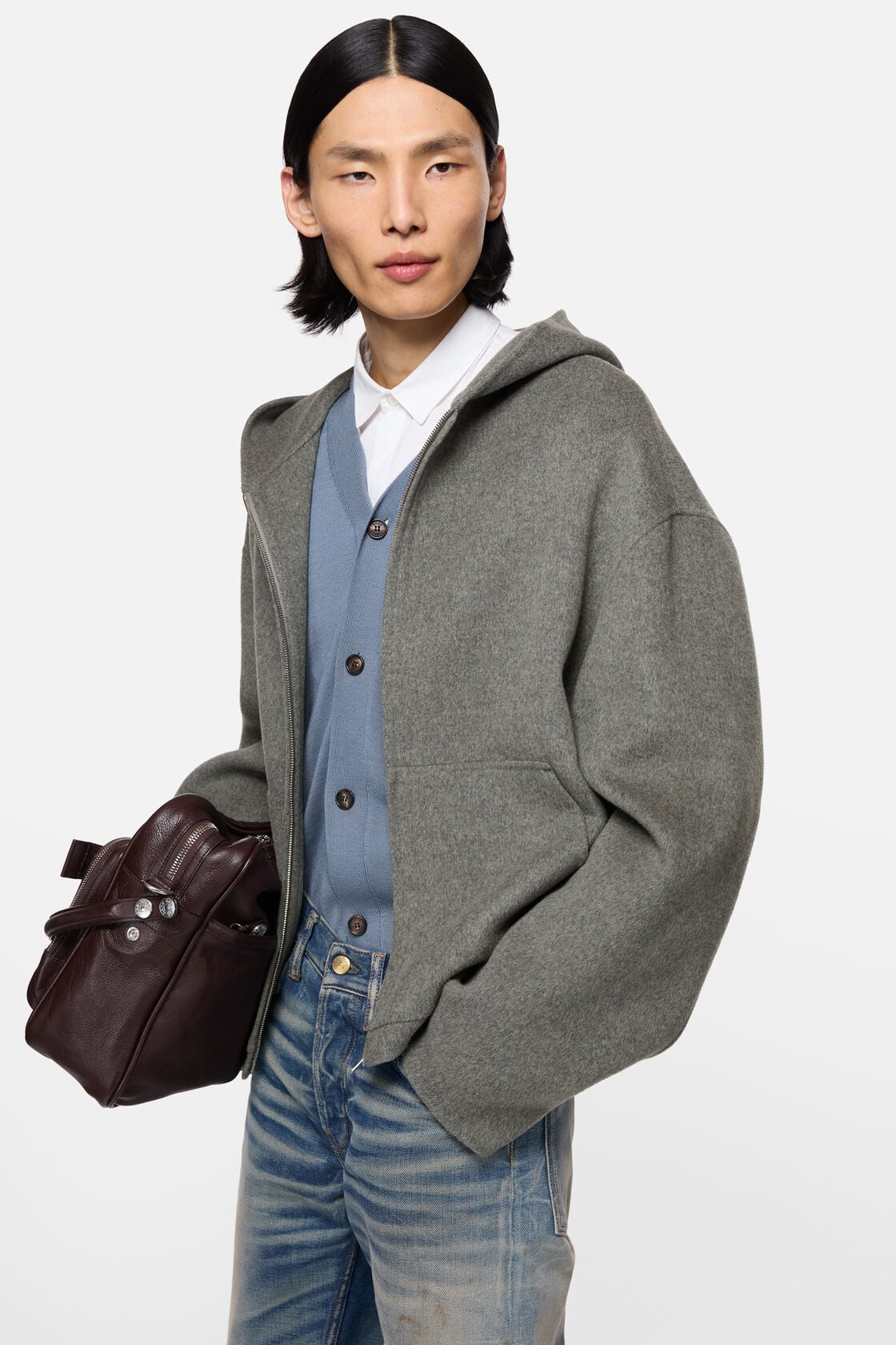 Cashmere jacket with hood, Vintage grey melange, 2000x