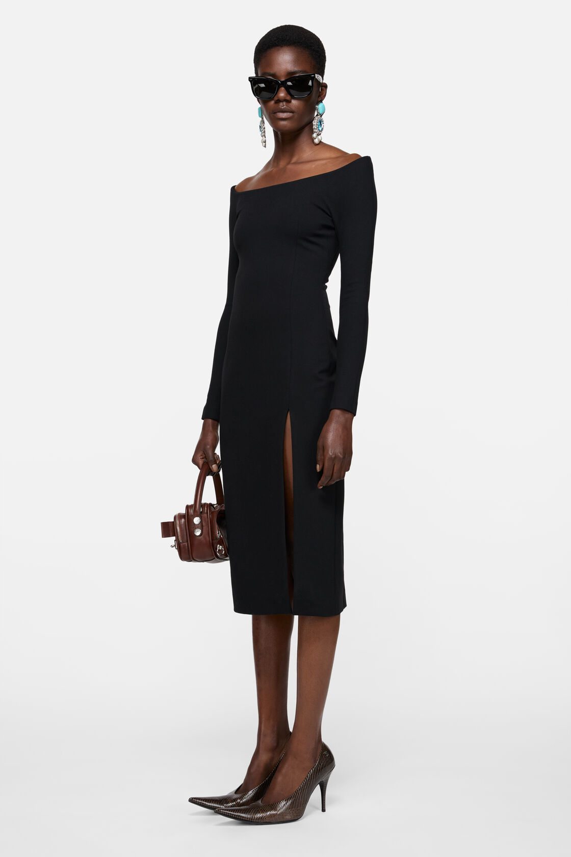 Long sleeve midi dress, Black, 2000x