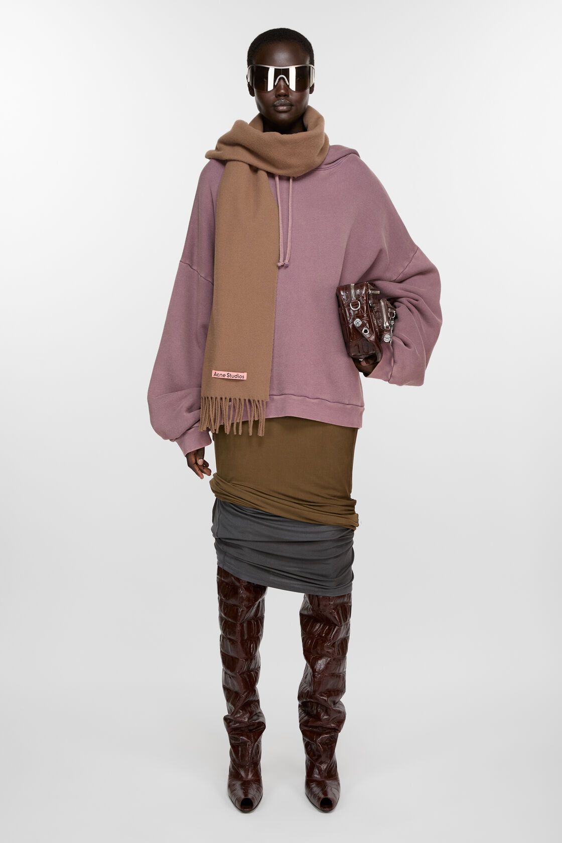 Fringe wool scarf – Narrow, Caramel brown, 2000x