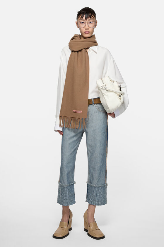 Fringe wool scarf &ndash; Narrow, Caramel brown, 2000x