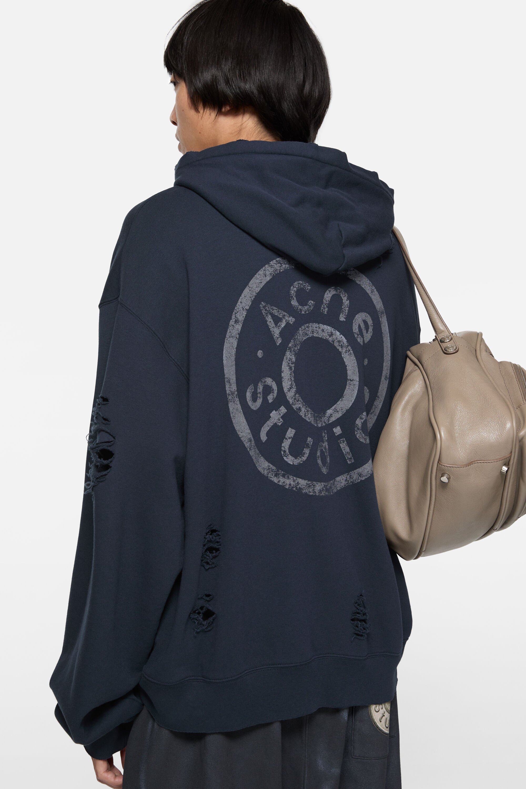 Acne Studios - Distressed logo hoodie - Dark navy