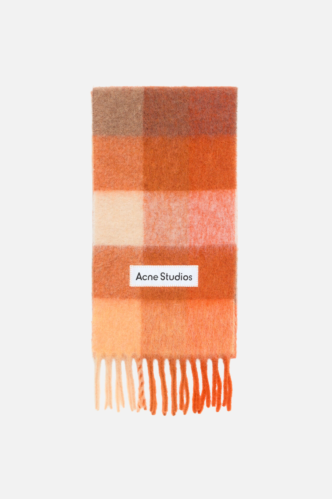 Mohair checked scarf, Bright Orange/ White/Apricot, 2000x