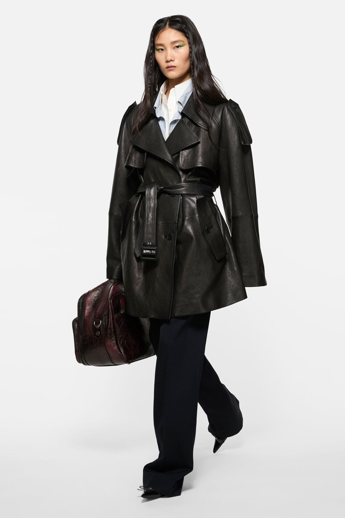 Leather trench coat, Black, 2000x