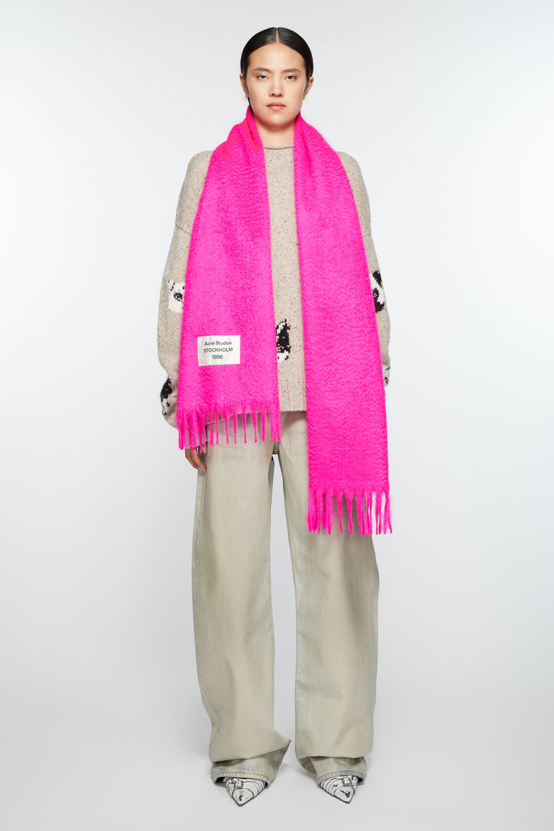 Fringe alpaca scarf, Fuchsia pink, 2000x
