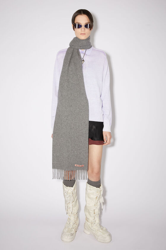 Acne - Fringe wool scarf - skinny - Grey Melange