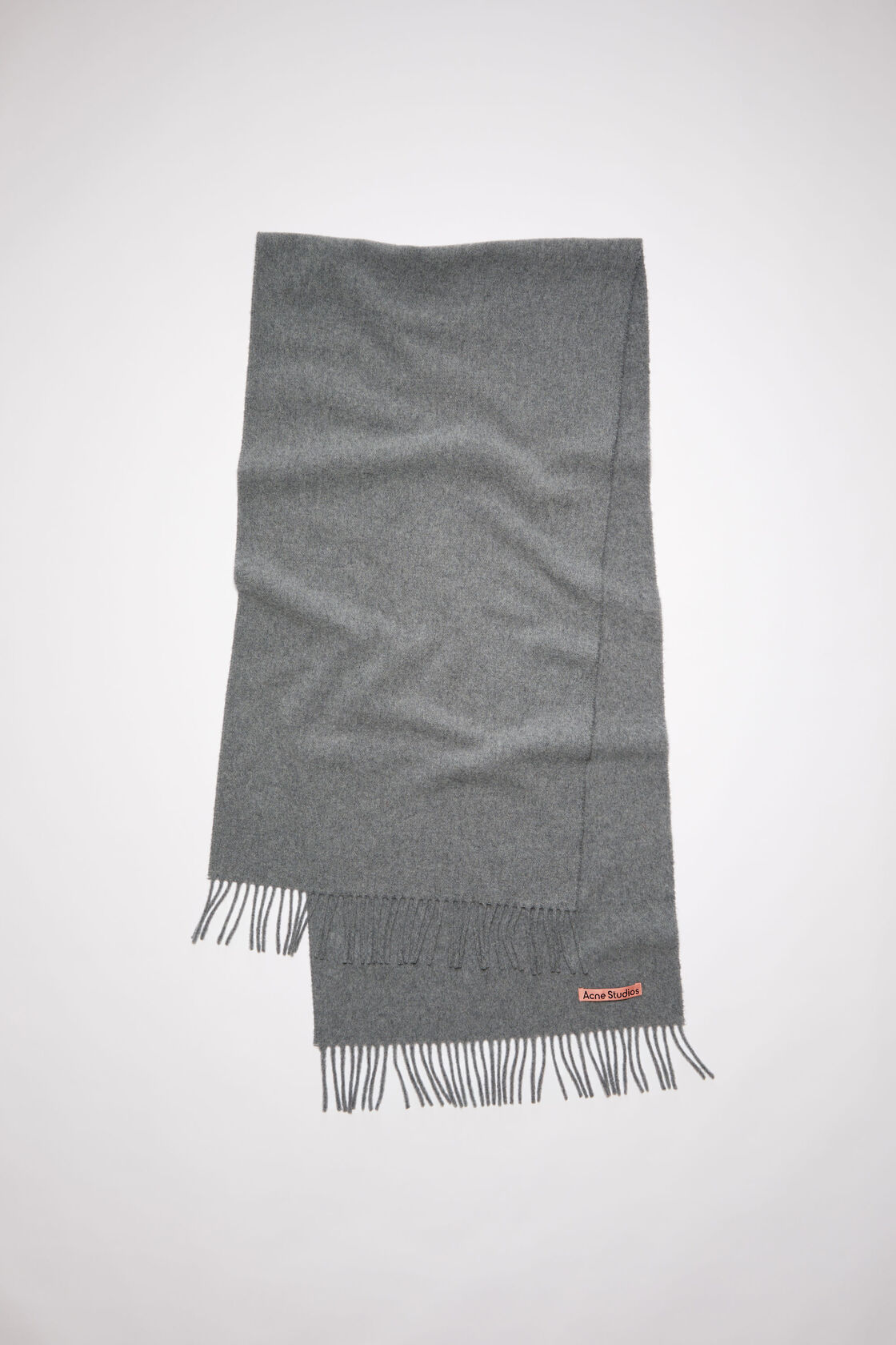 Fringe wool scarf - Narrow, Grey Melange, 2000x