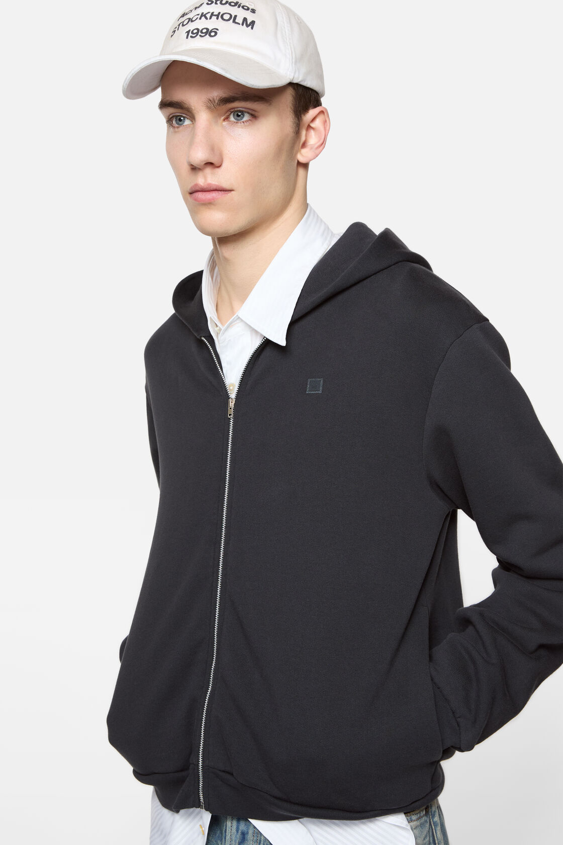 Hooded zipper sweater, Black, 2000x