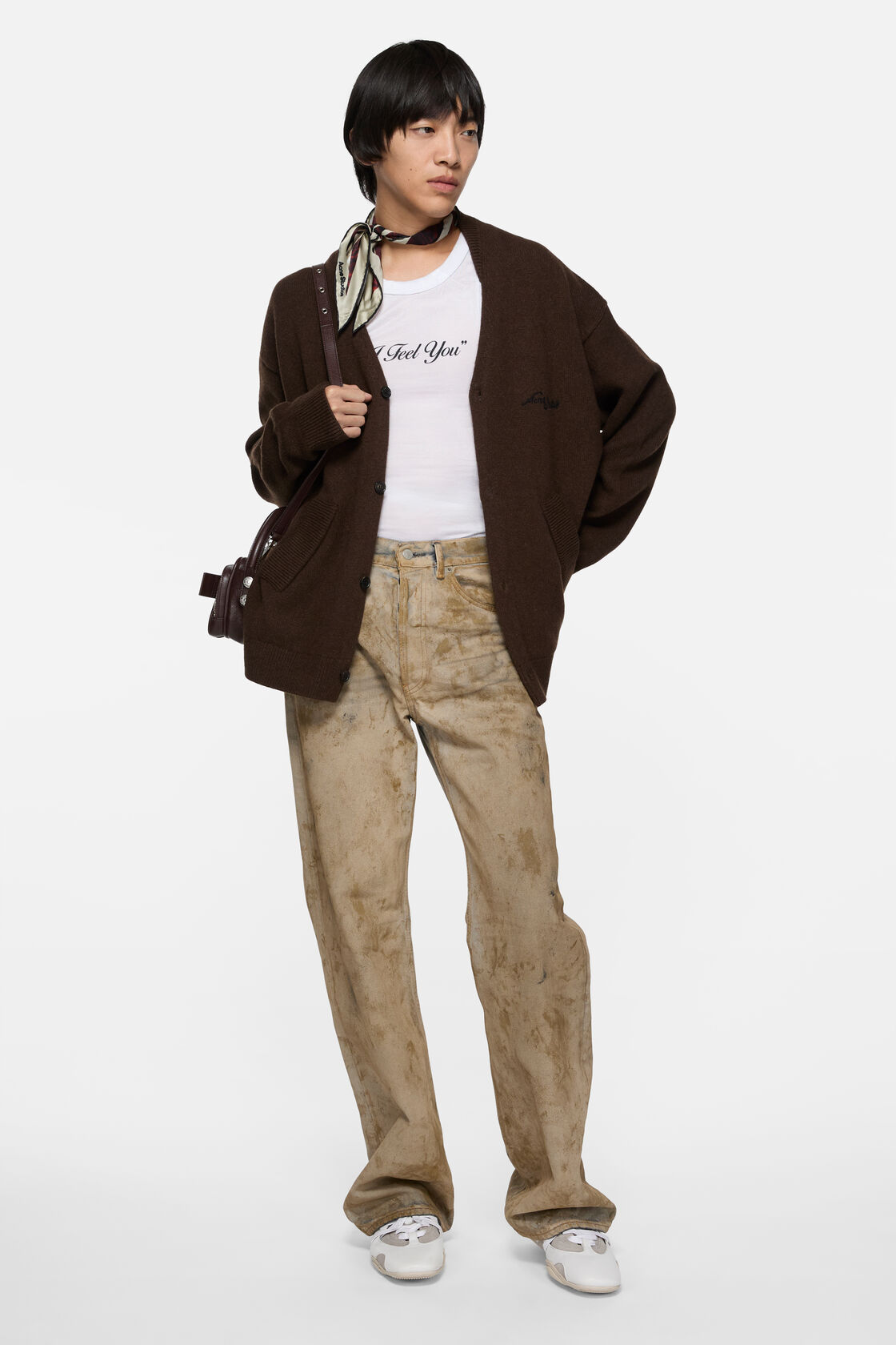 Wool V-Neck Cardigan, Dark brown, 2000x