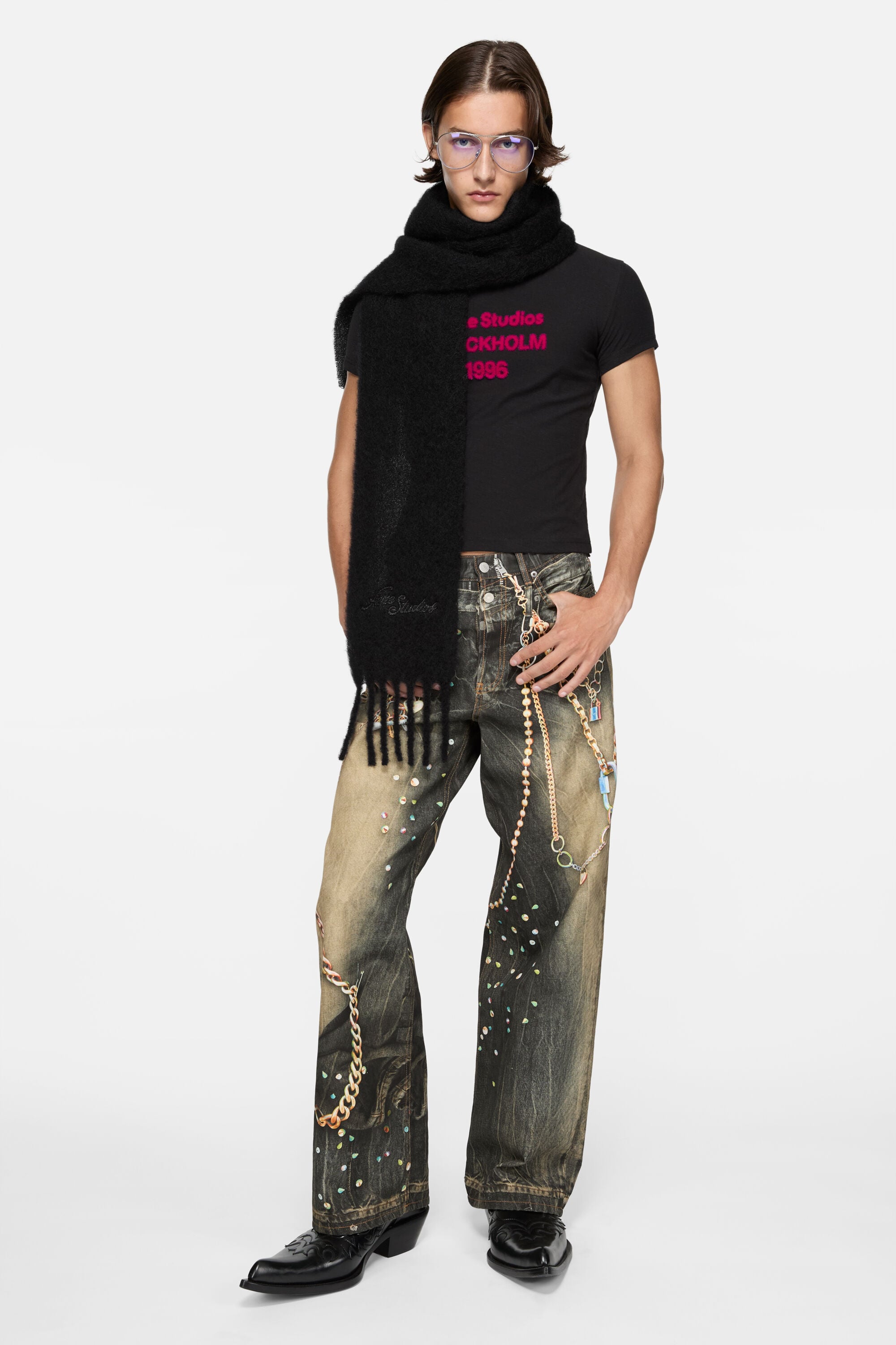 Acne Studios - Wool scarf with logo - Black