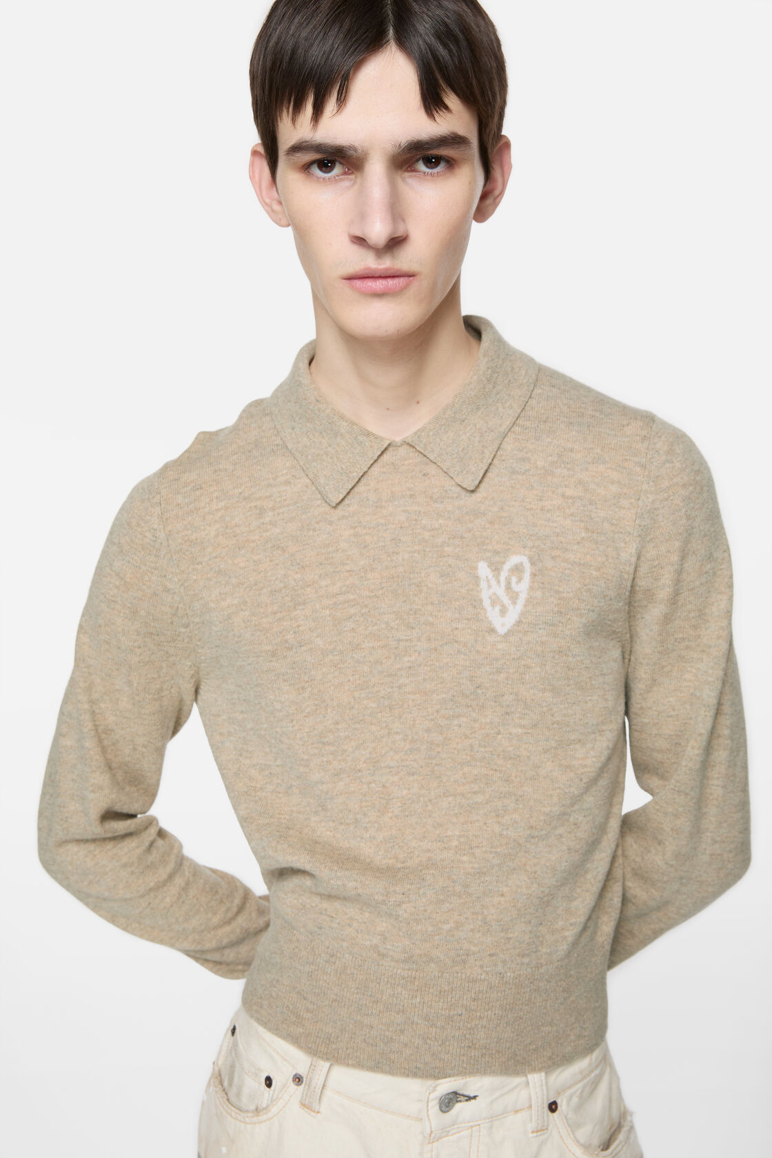 Yak wool polo sweater, Oat beige, 2000x
