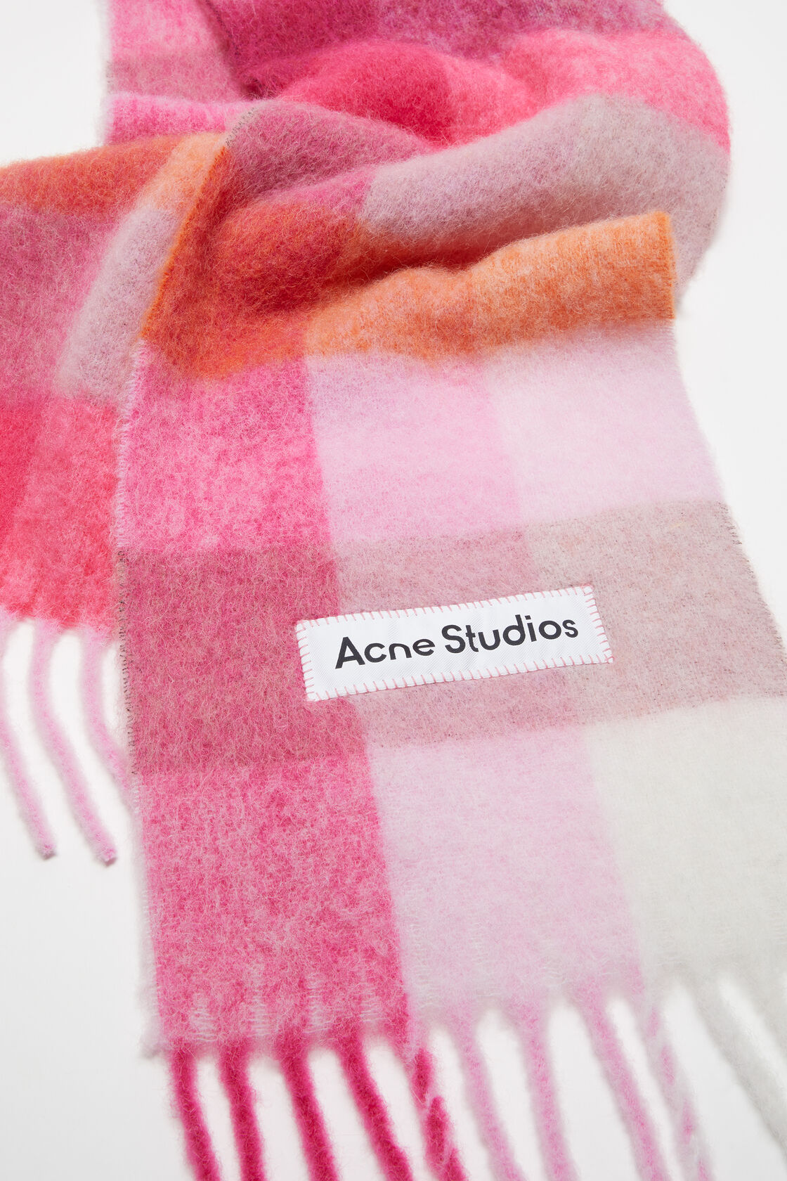 Mohair checked scarf, Pink/Fuchsia/White, 2000x