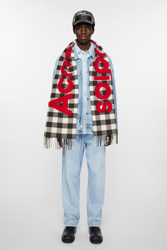 Acne Studios - Check logo scarf - Carbon grey/red 