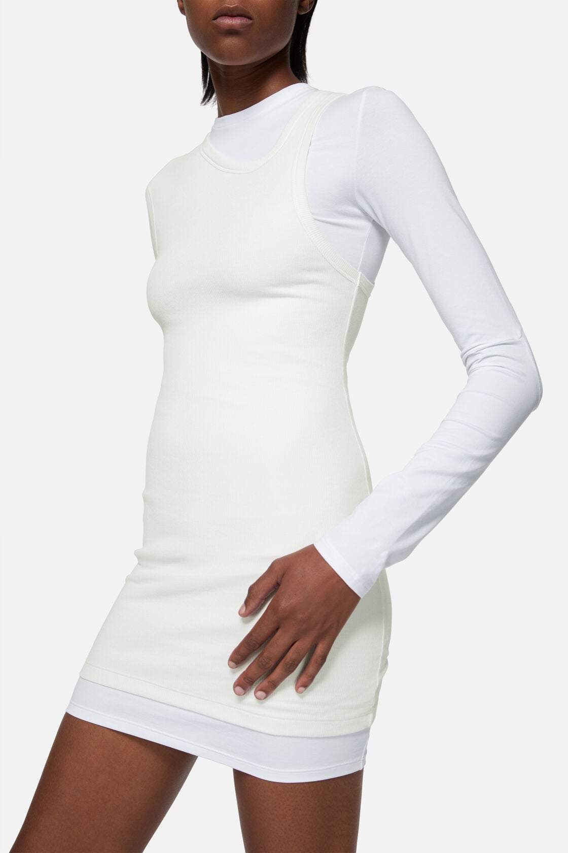 Layered Cotton Mini Dress, White, 2000x