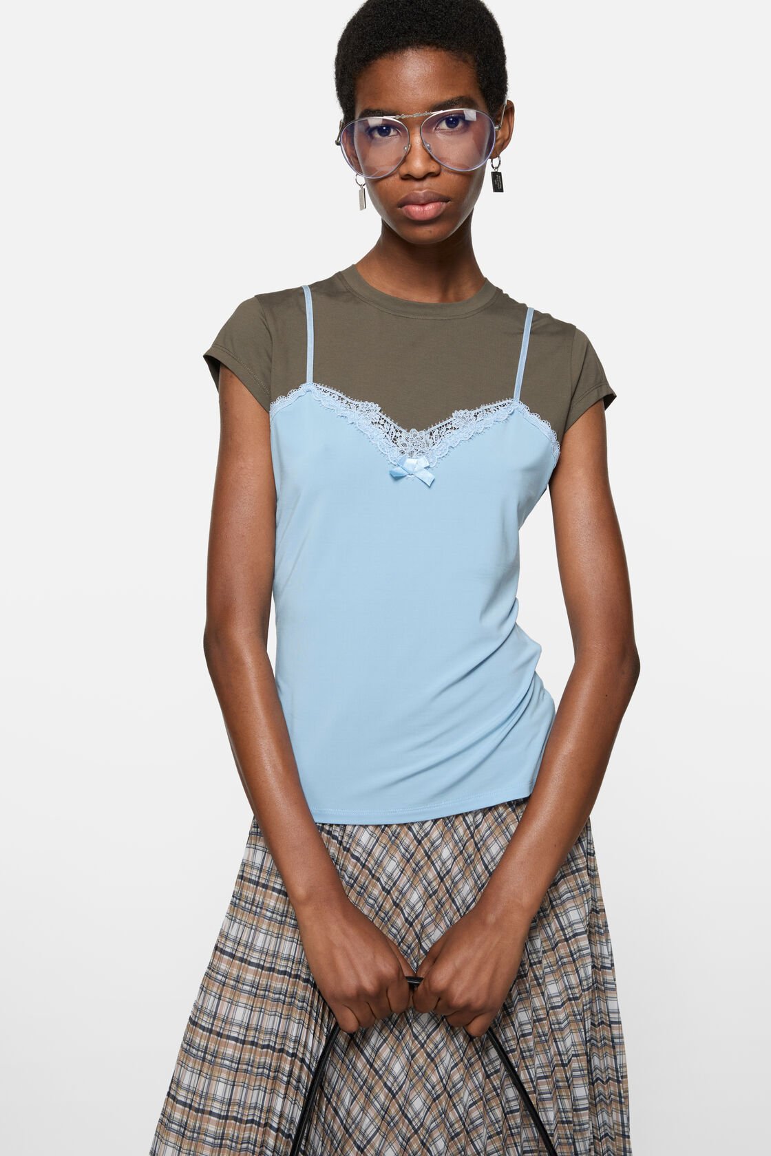 Layered strap t-shirt, Grey/blue, 2000x