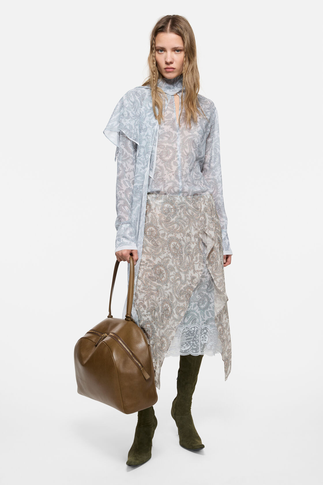 Silk paisley blouse, Light blue/beige, 2000x