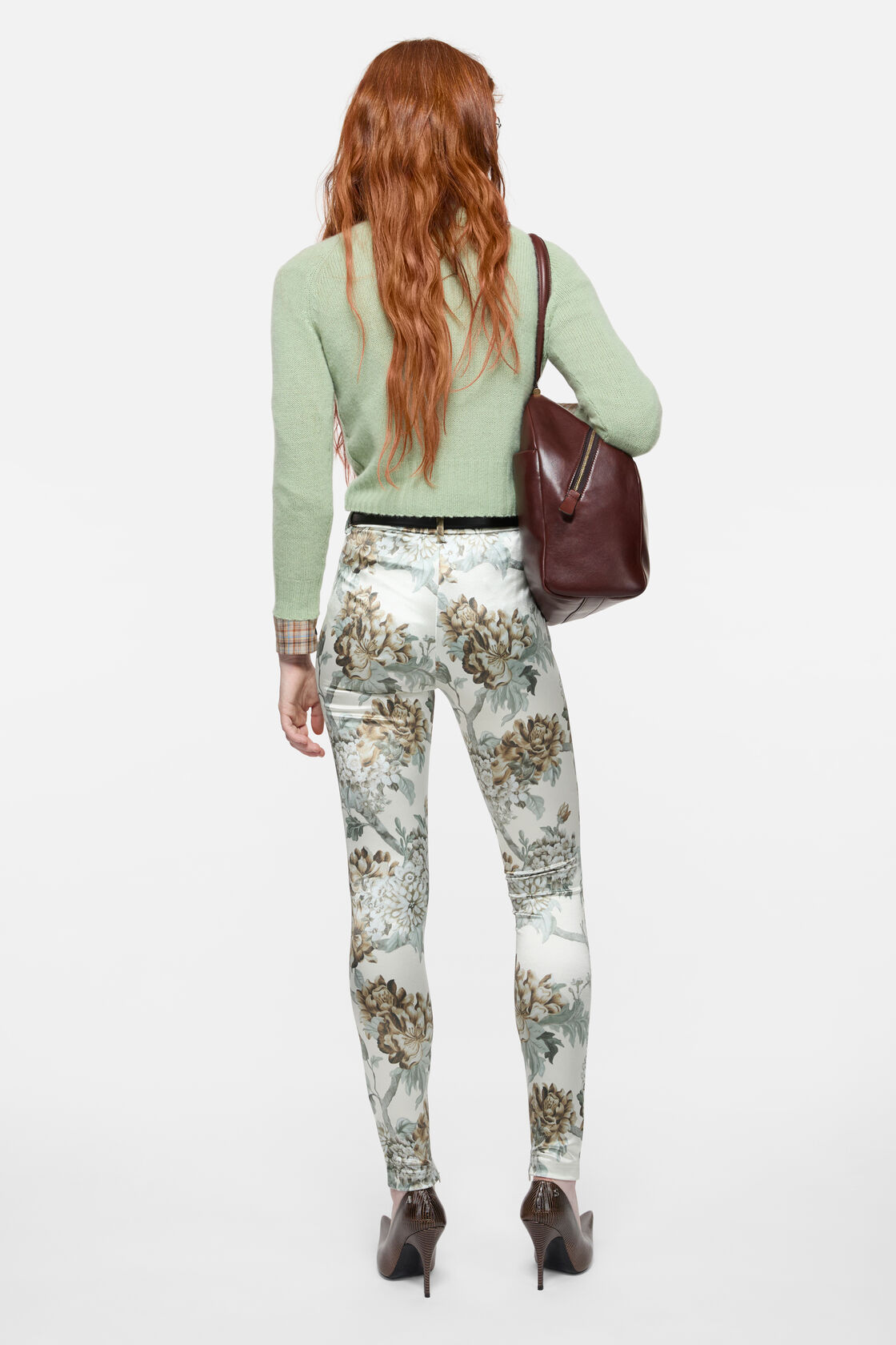 Fitted printed trousers, Cream beige, 2000x