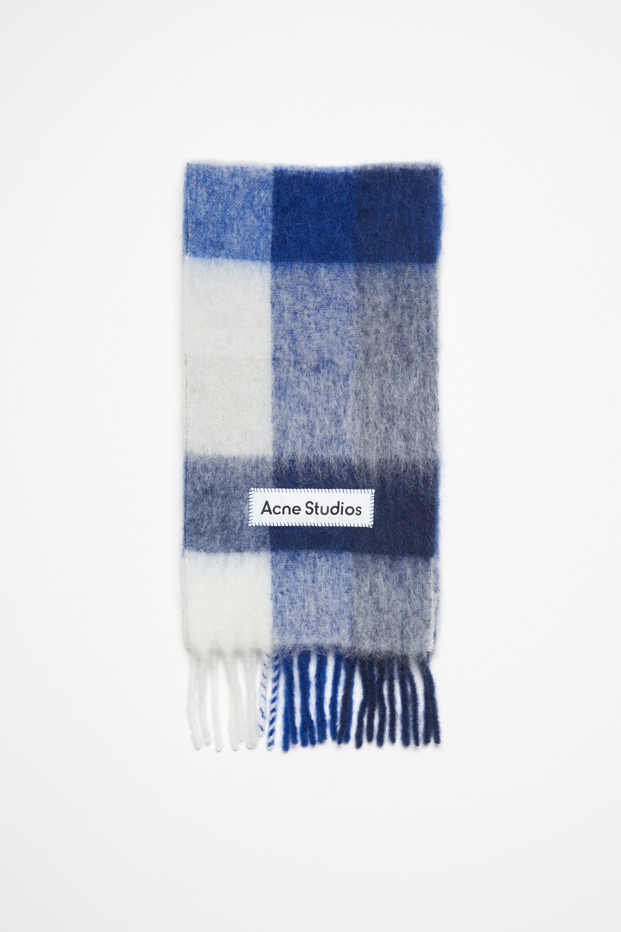 아크네 스튜디오 Acne Studios Mohair checked scarf - White/grey/royal blue