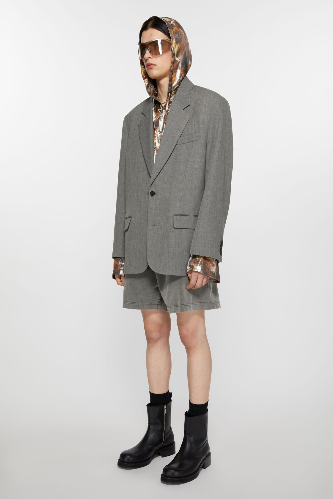 Relaxed fit suit jacket, Grey Melange, 2000x