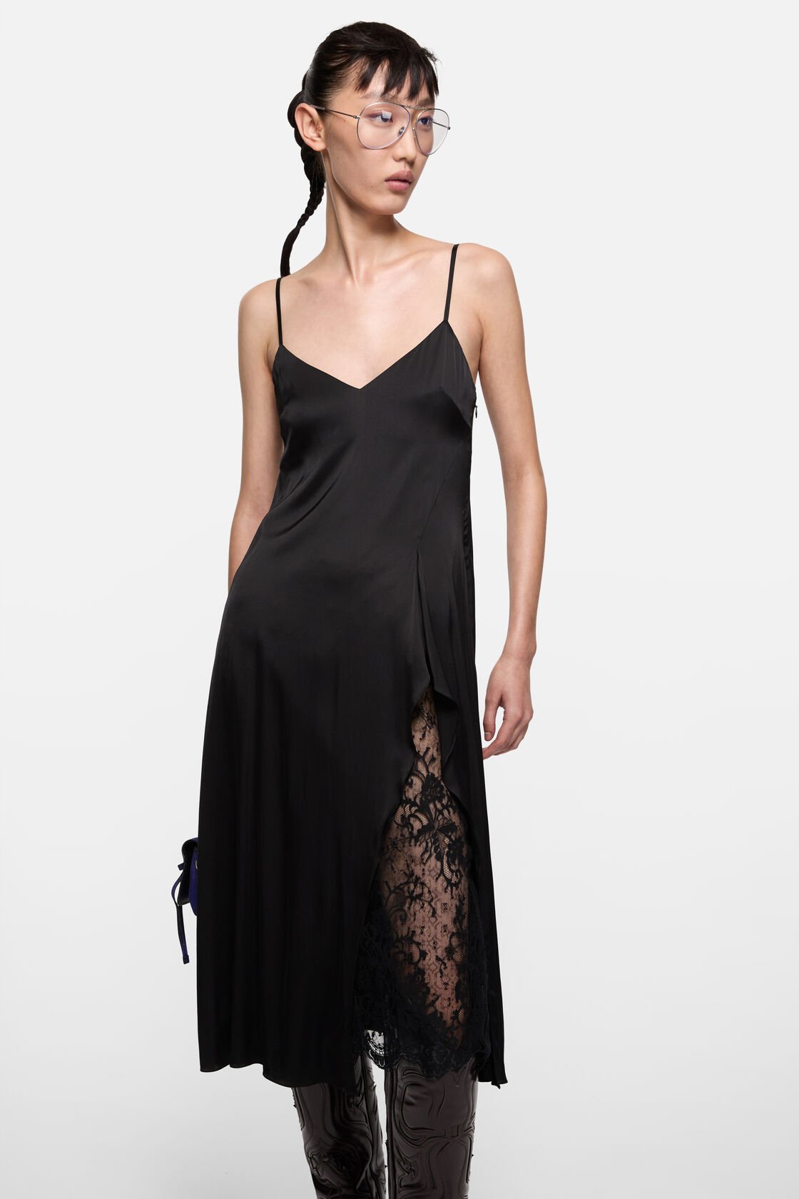 Satin slip dress, Black, 2000x