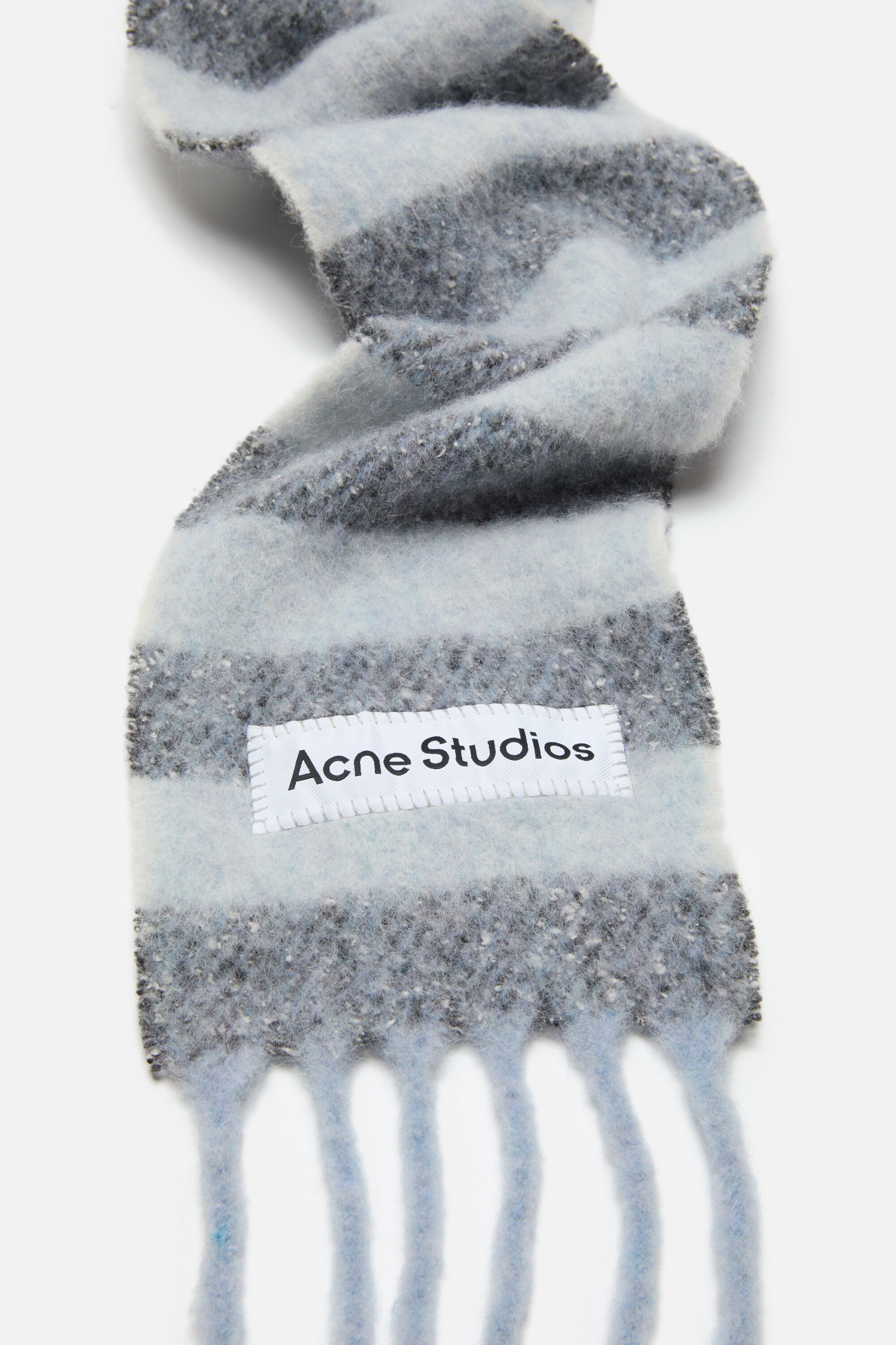 Acne Studios - フリンジウールスカーフ - スキニー - グレー/ホワイト