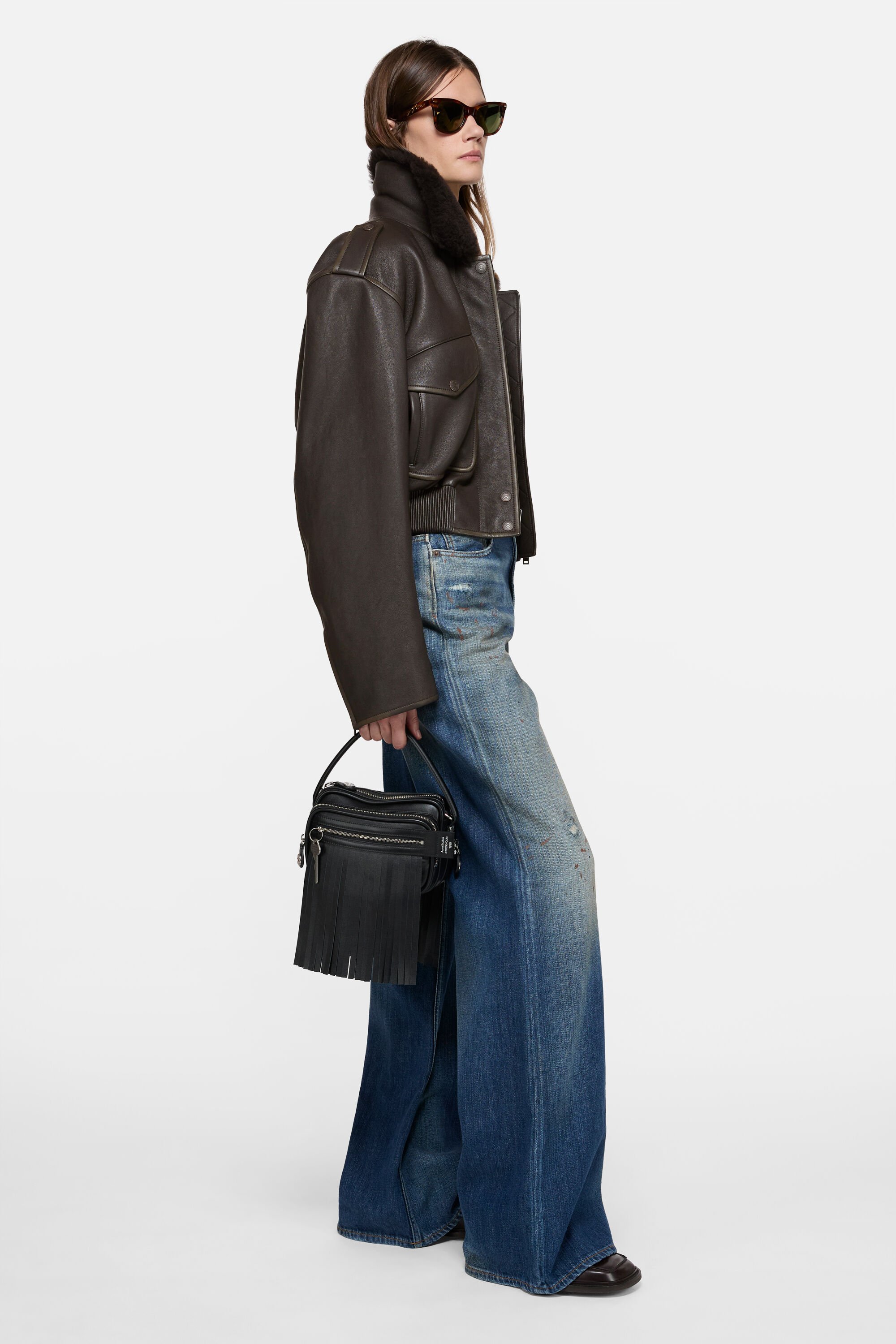 Acne Studios - レザーボンバージャケット - ダークブラウン