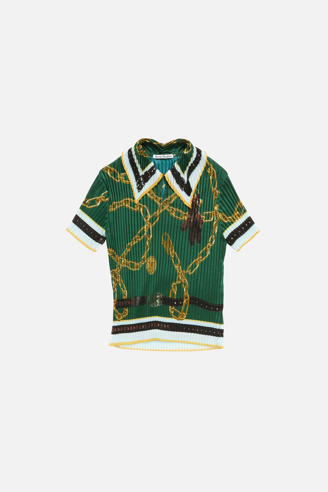 褶饰印花女衬衫, 绿色, 2000x