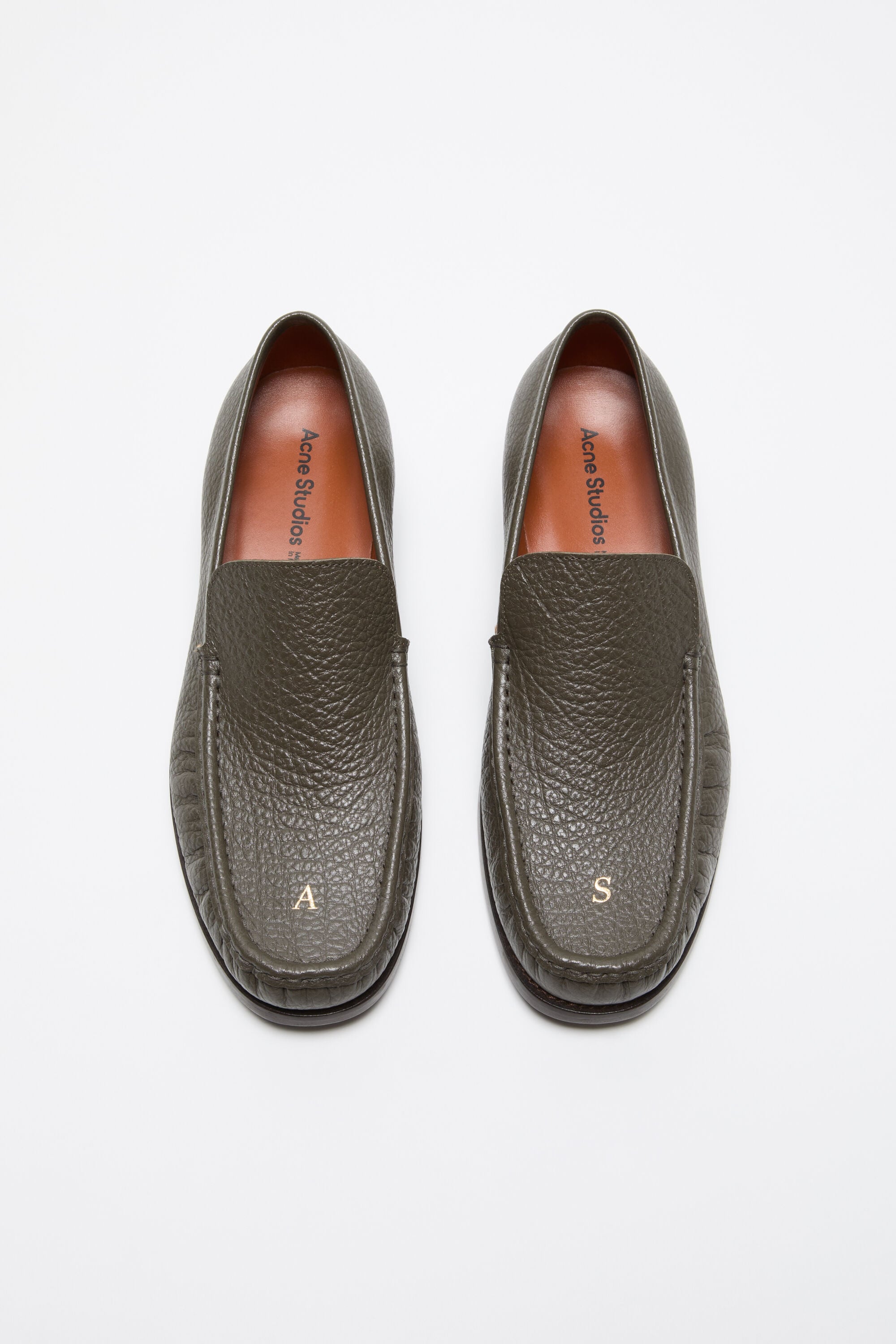 J43★アスプルンド★美品 オットマン グリーン 合成皮革 Acne Studios - グレインレザーローファー - カーキグリーン