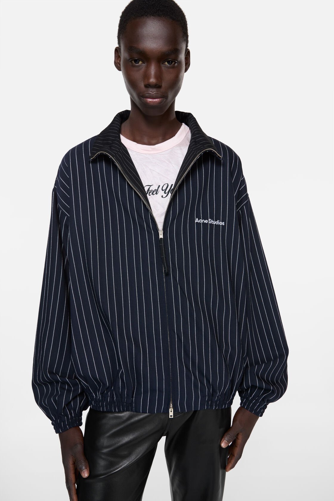 Striped zip jacket, Navy/white, 2000x