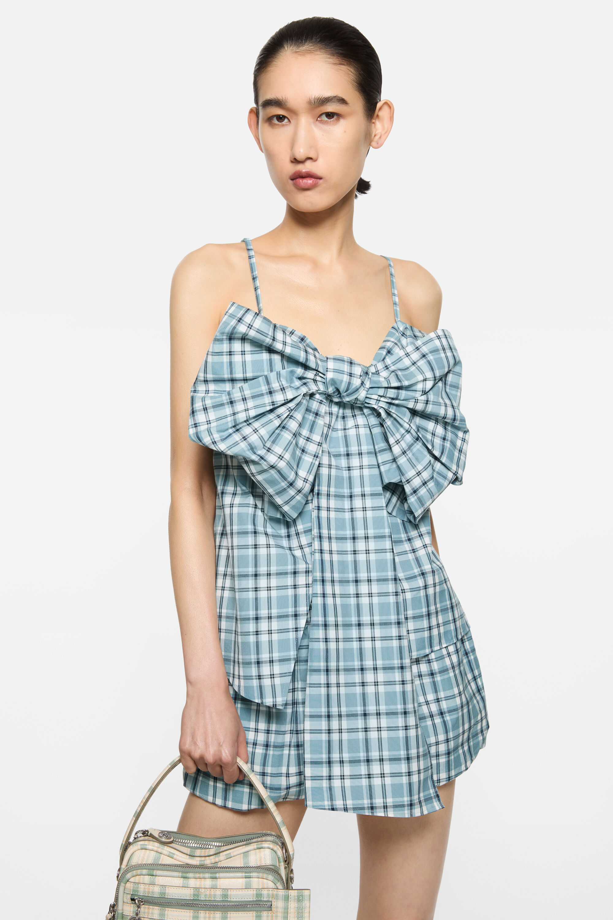 Acne Studios - Check top with bow - Blue/white