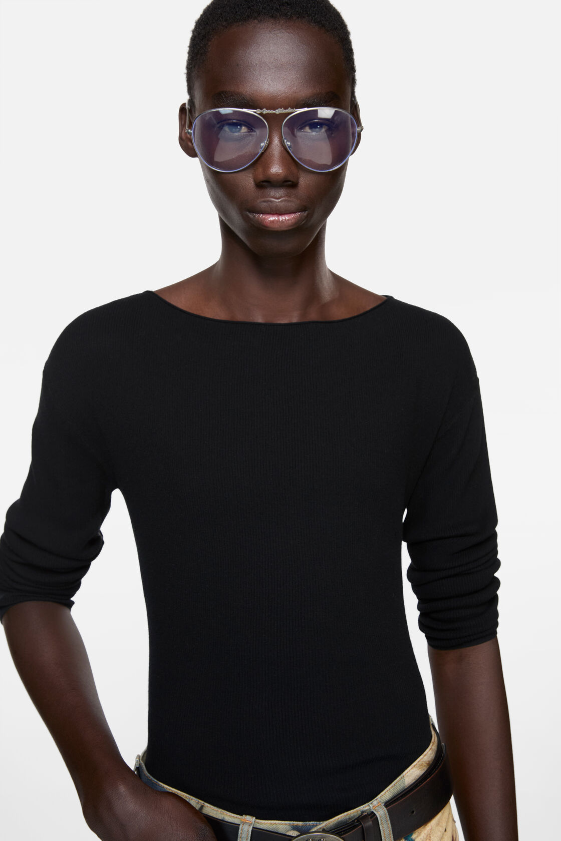 Logo tape knit jumper, Black, 2000x