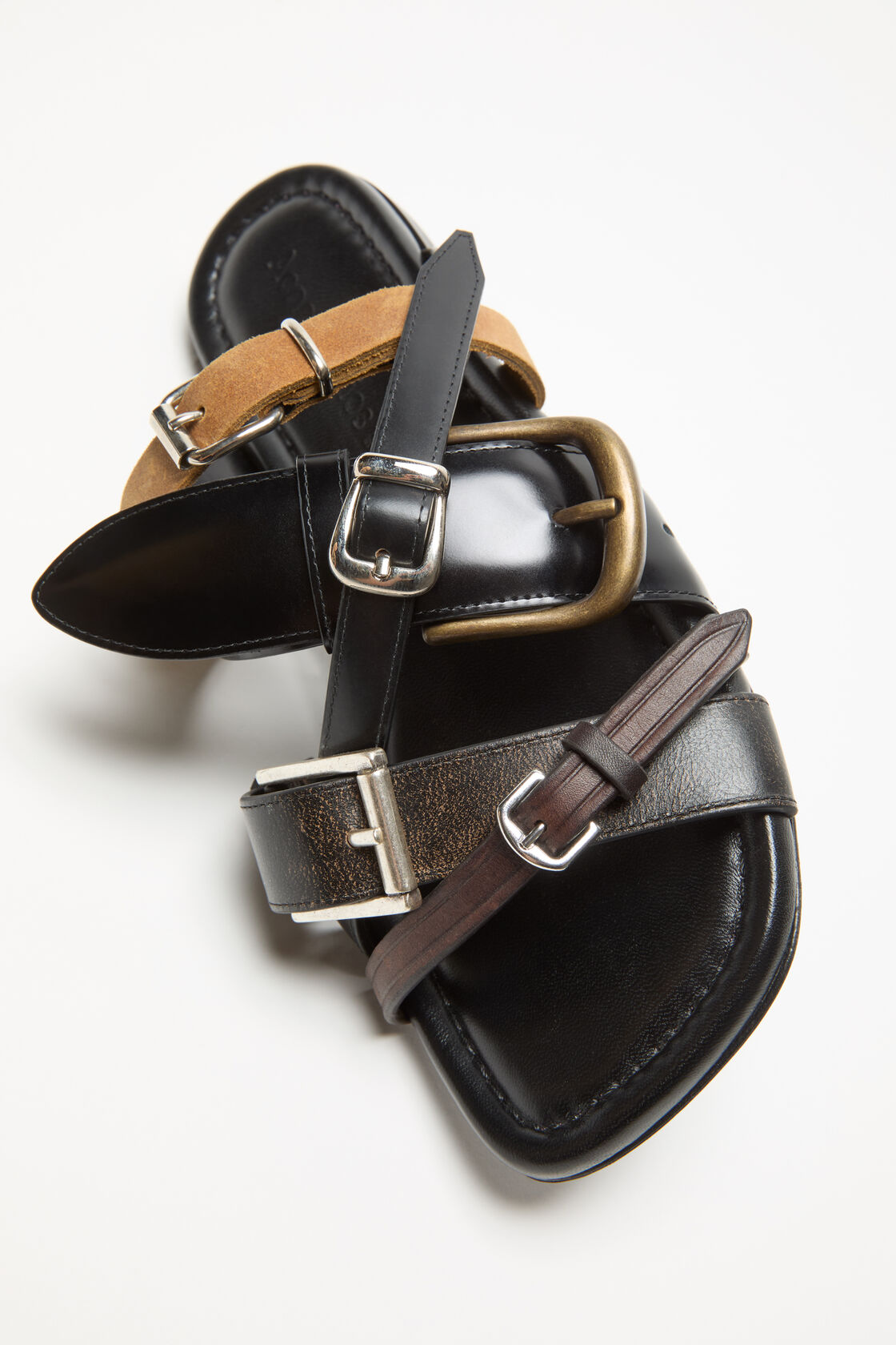 Leather belts strap sandals, Multi brown, 2000x