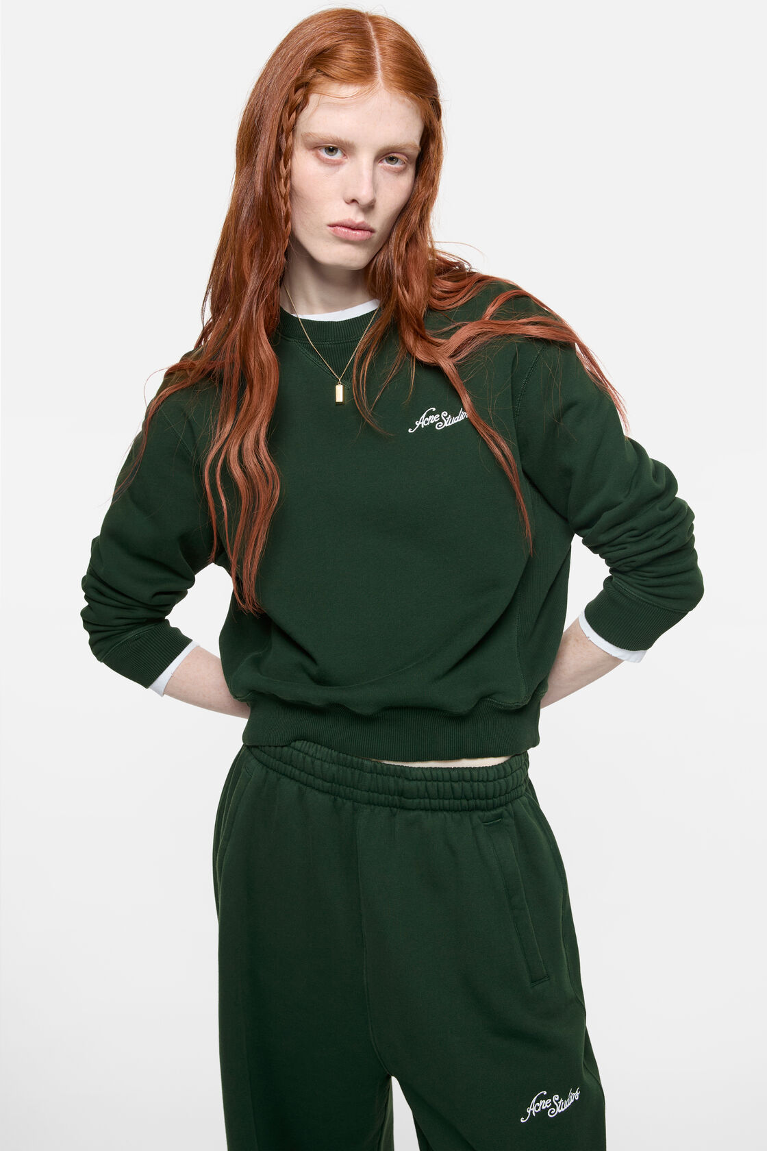 Fleece sweatshirt with logo, Dark green, 2000x