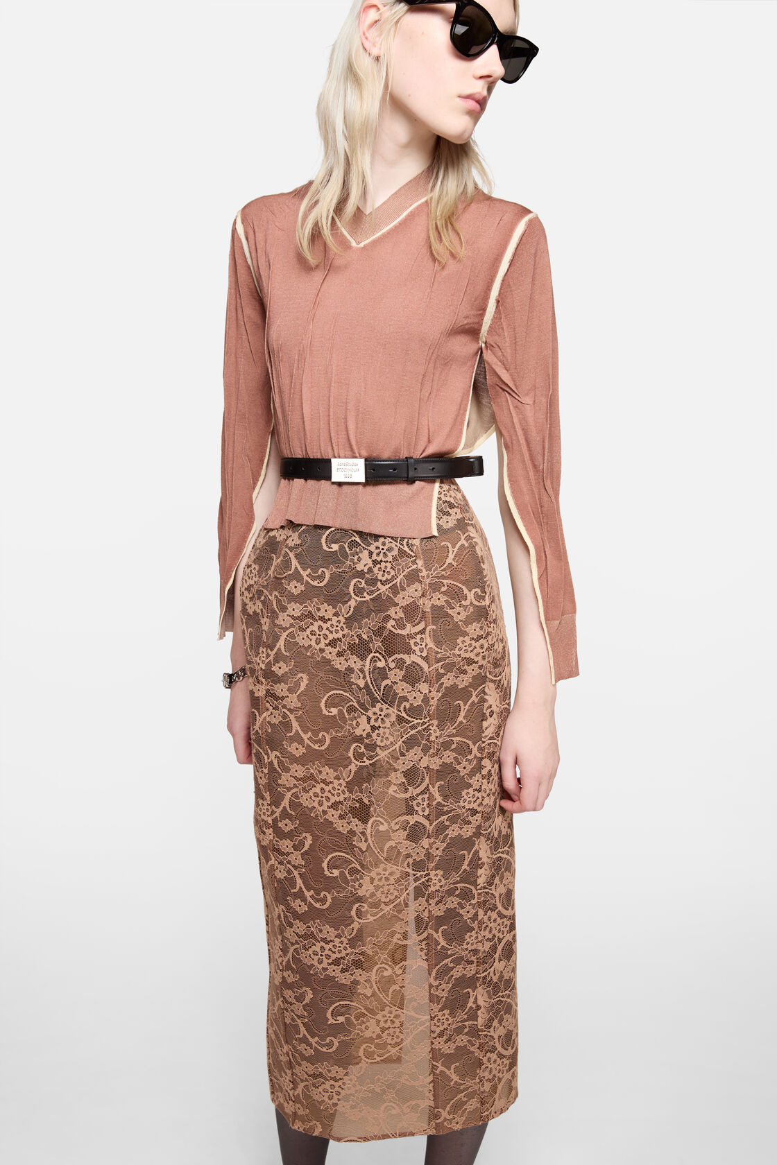 Lace midi skirt, Bronze Brown, 2000x