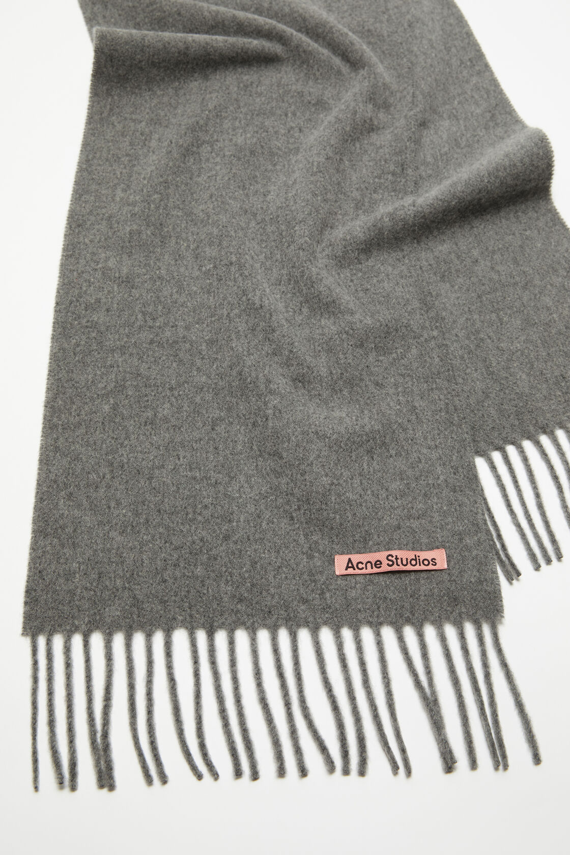 Fringe wool scarf - skinny, Grey Melange, 2000x