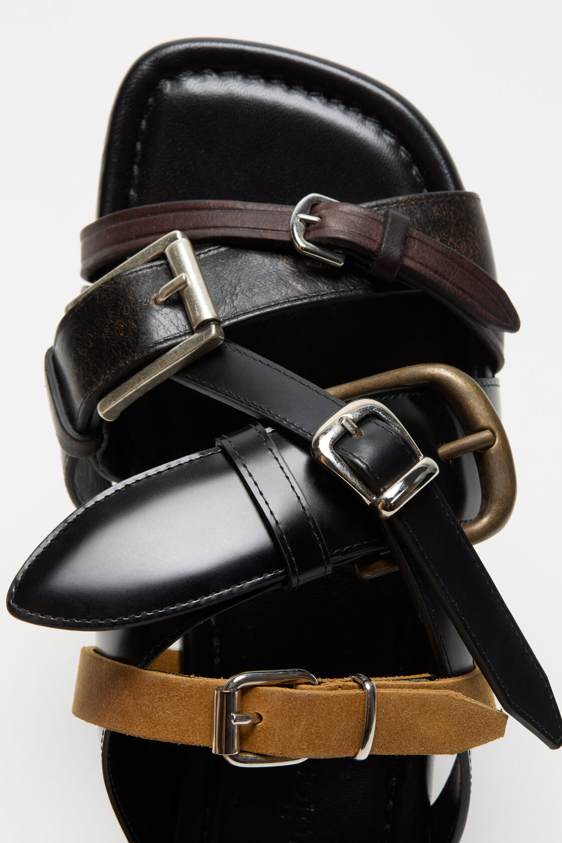 Leather belts strap sandals, Multi brown, 2000x