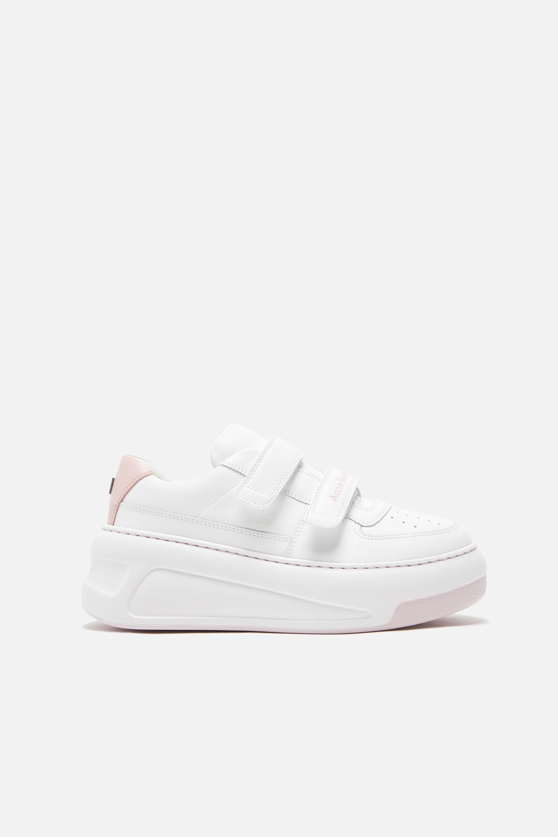 Sneakers con plateau con cinturino in velcro, Bianco ottico/rosa, 2000x