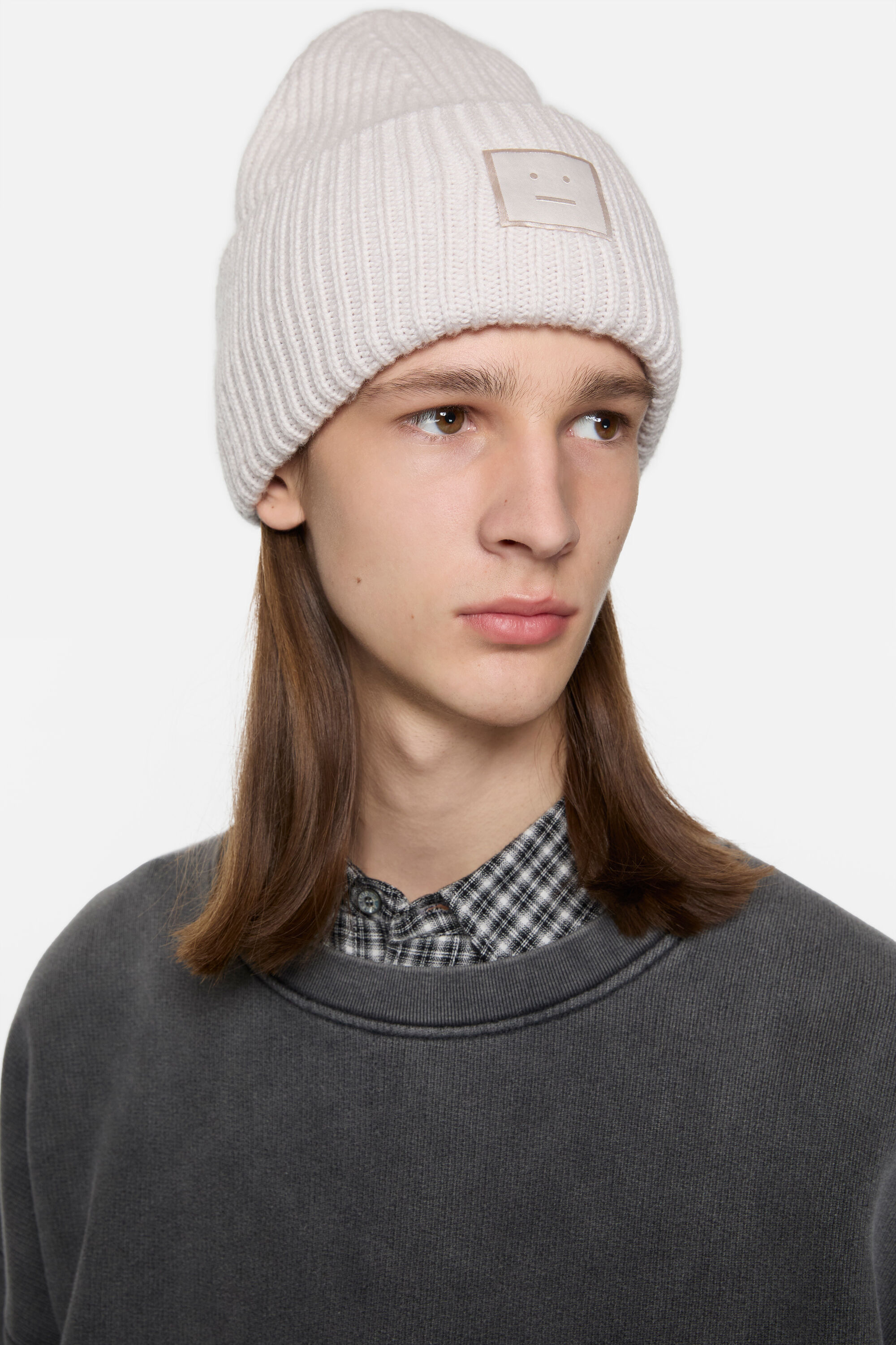 Acne Studios - Large face logo beanie - Light grey