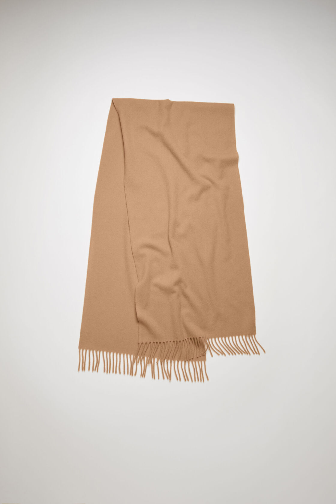 Fringe wool scarf, Camel brown, 2000x