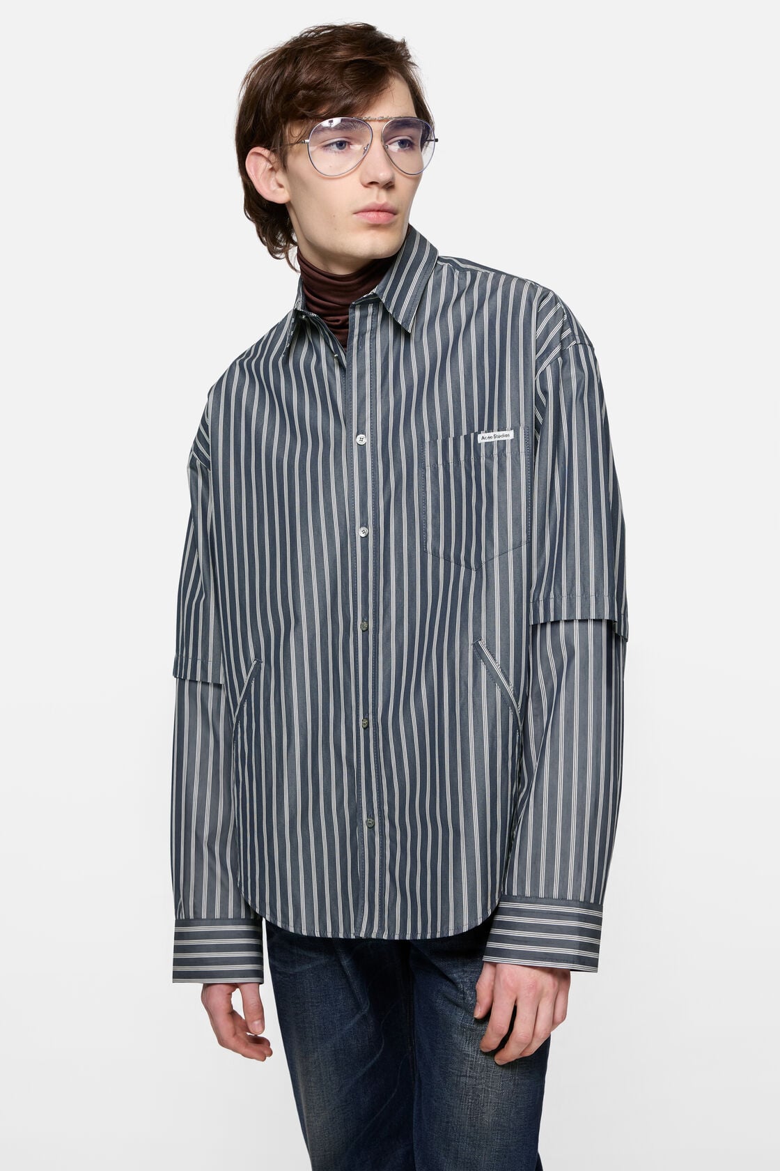 Double-sleeve striped shirt, Blue/white, 2000x