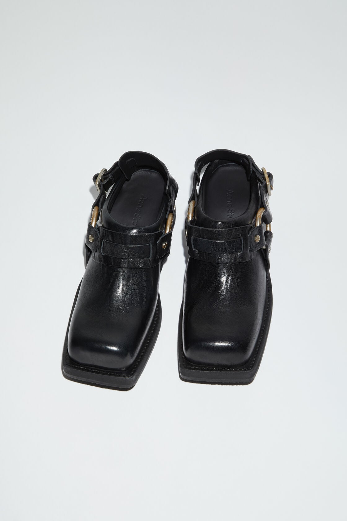 Leather buckle mule, Anthracite grey, 2000x