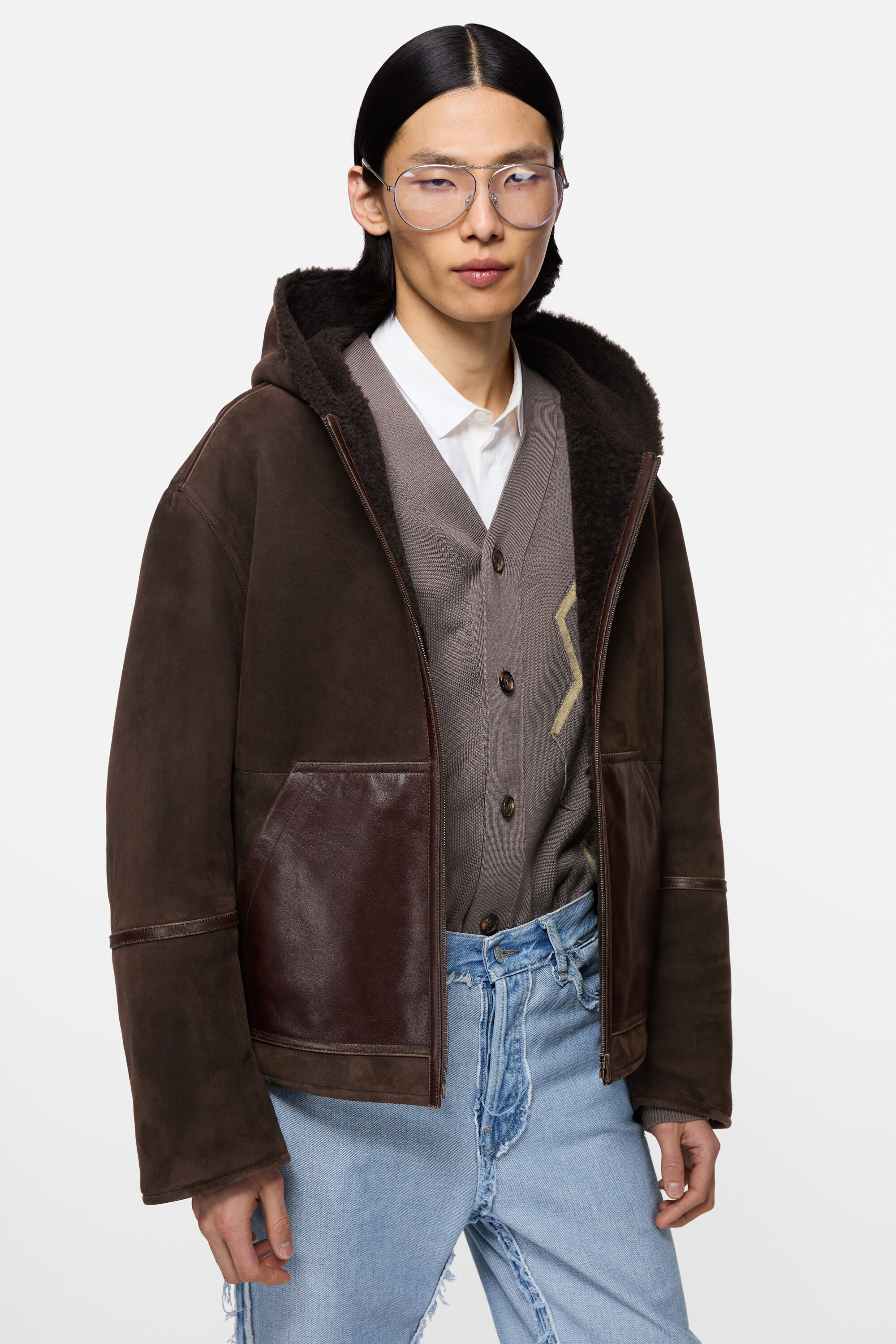 Acne Studios - Shearling jacket with hood - Dark brown