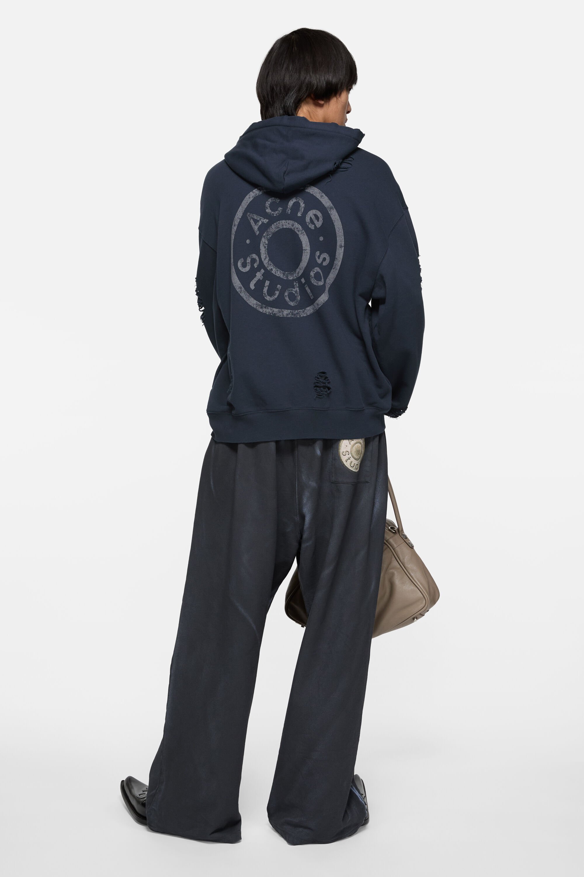 Acne Studios - Distressed logo hoodie - Dark navy
