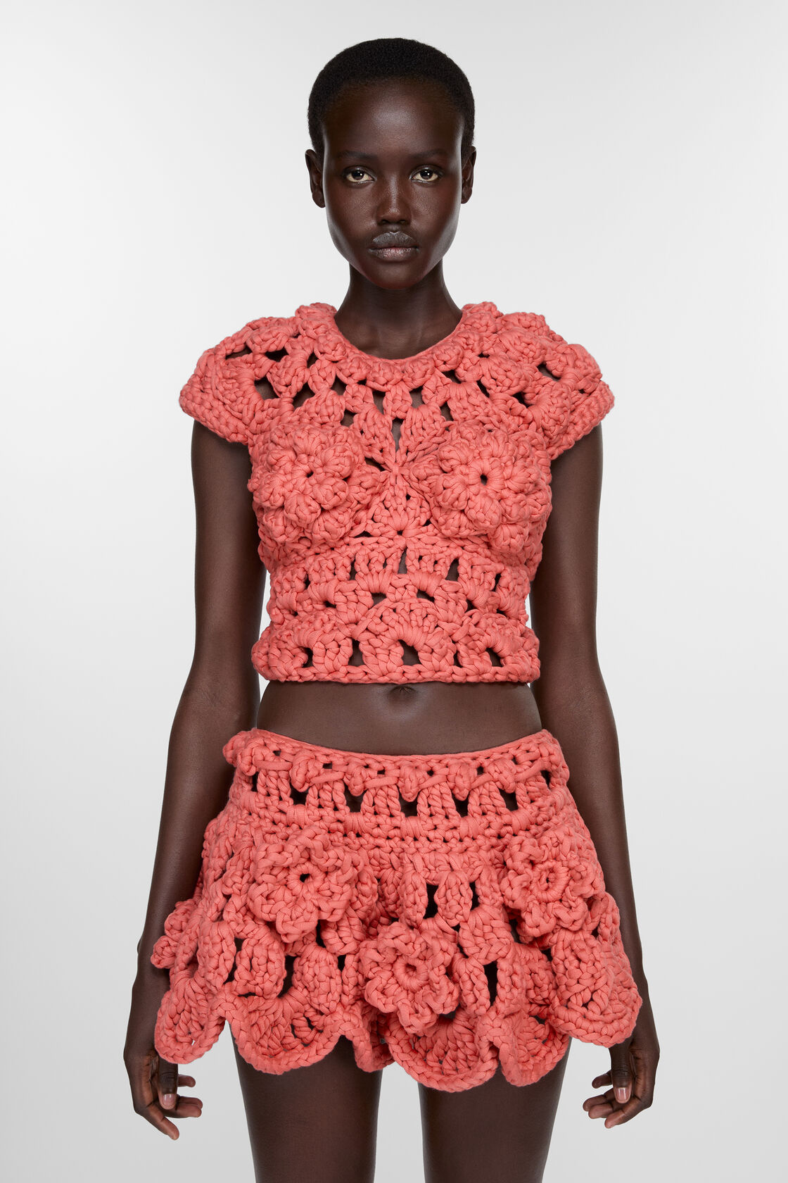 Crochet top, Coral red, 2000x