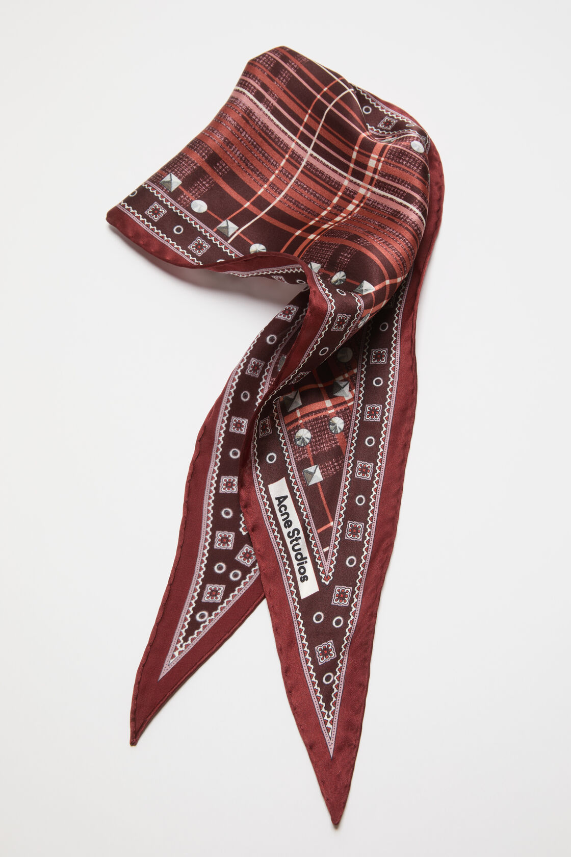 Checkered silk bandana, Burgundy/brown, 2000x