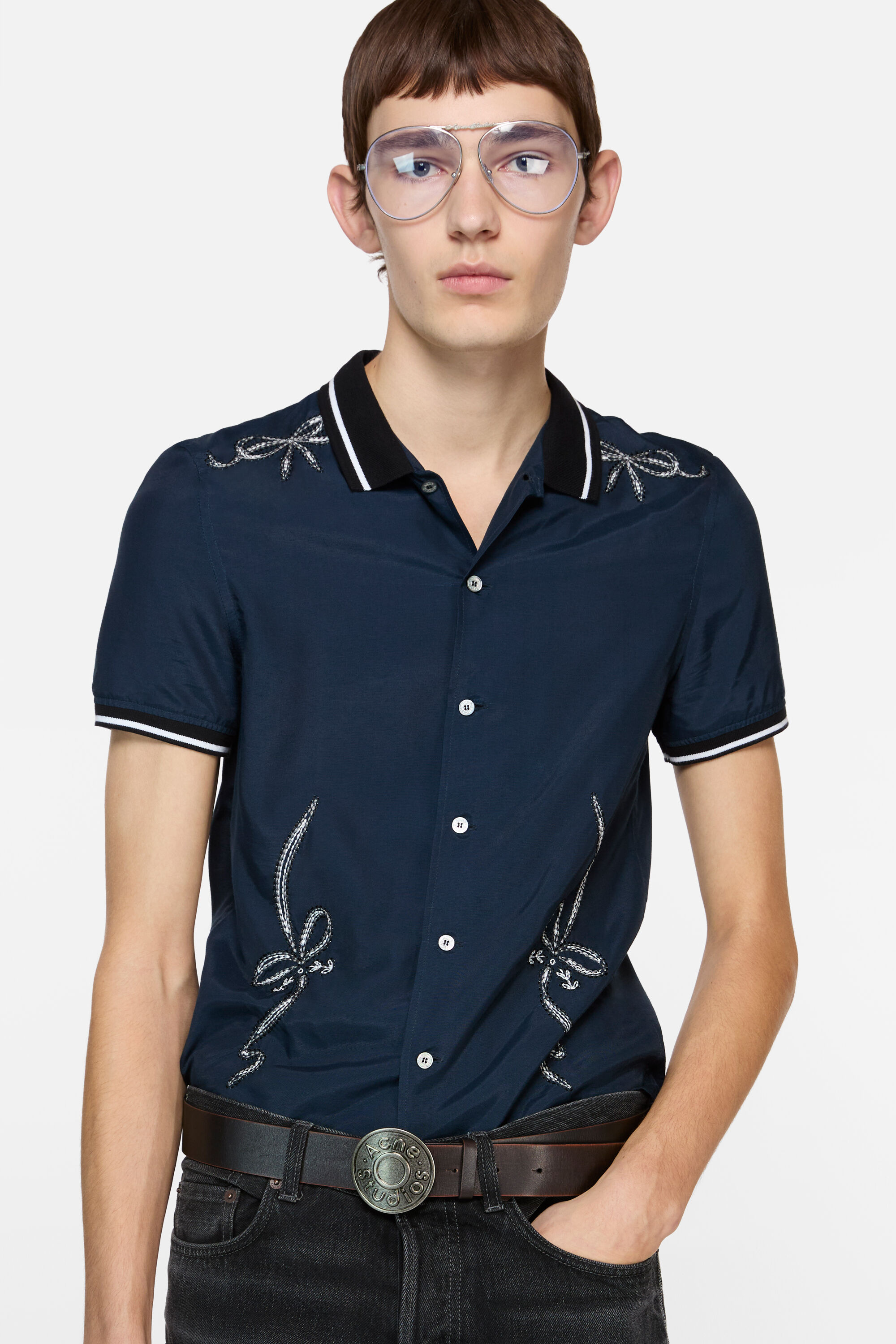 Acne Studios - Embroidered button-up shirt - Navy