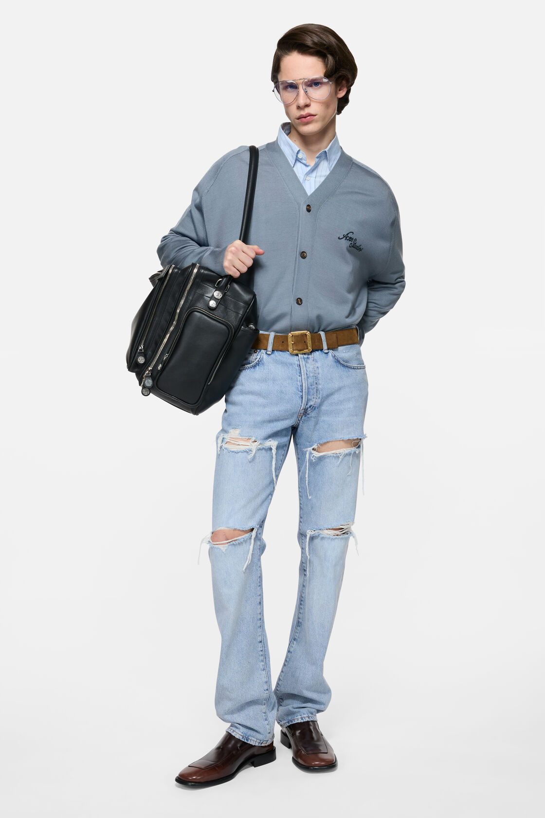 Silk v-neck cardigan, Dusty blue, 2000x