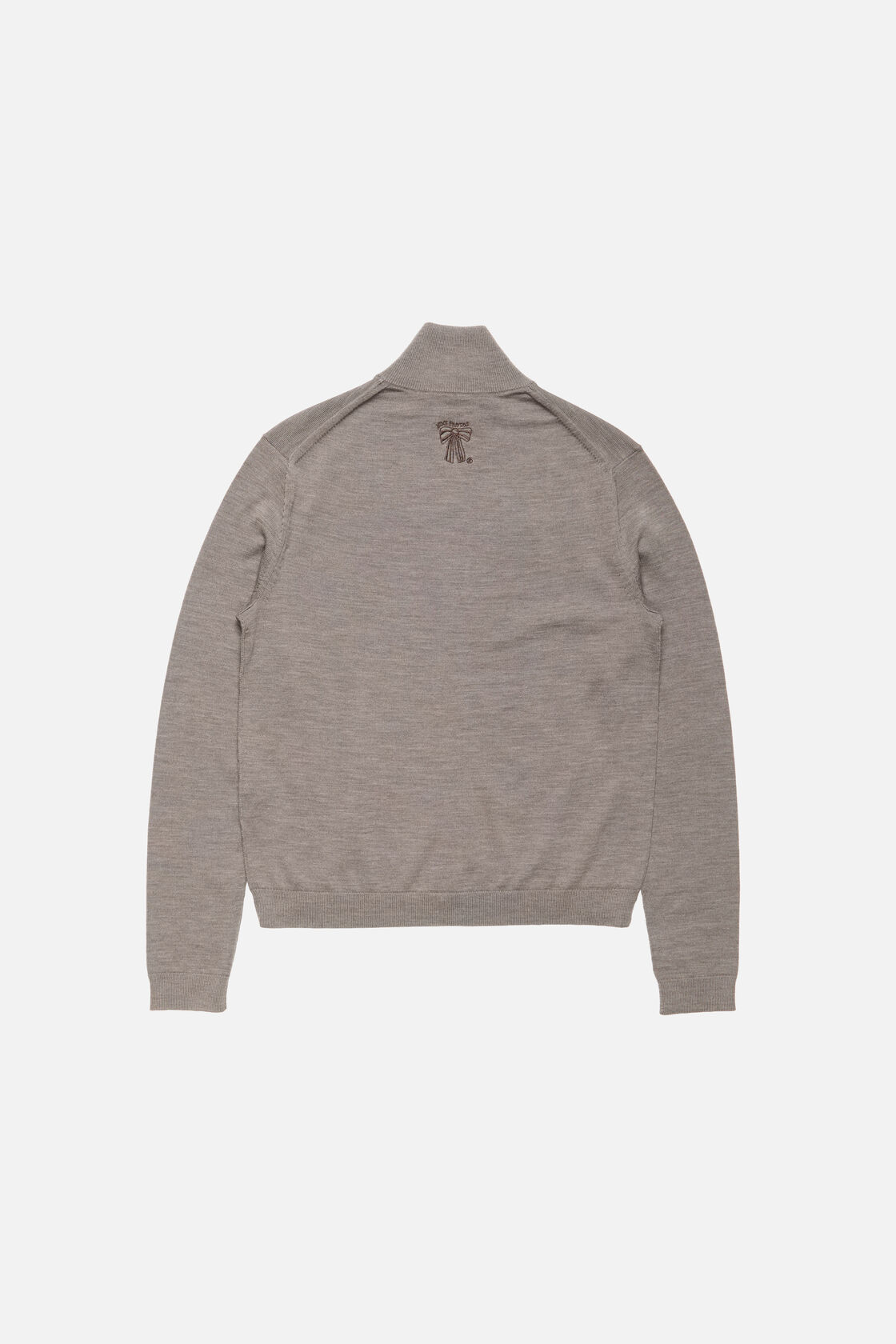 Zip-up bow logo cardigan, Warm Grey Melange, 2000x