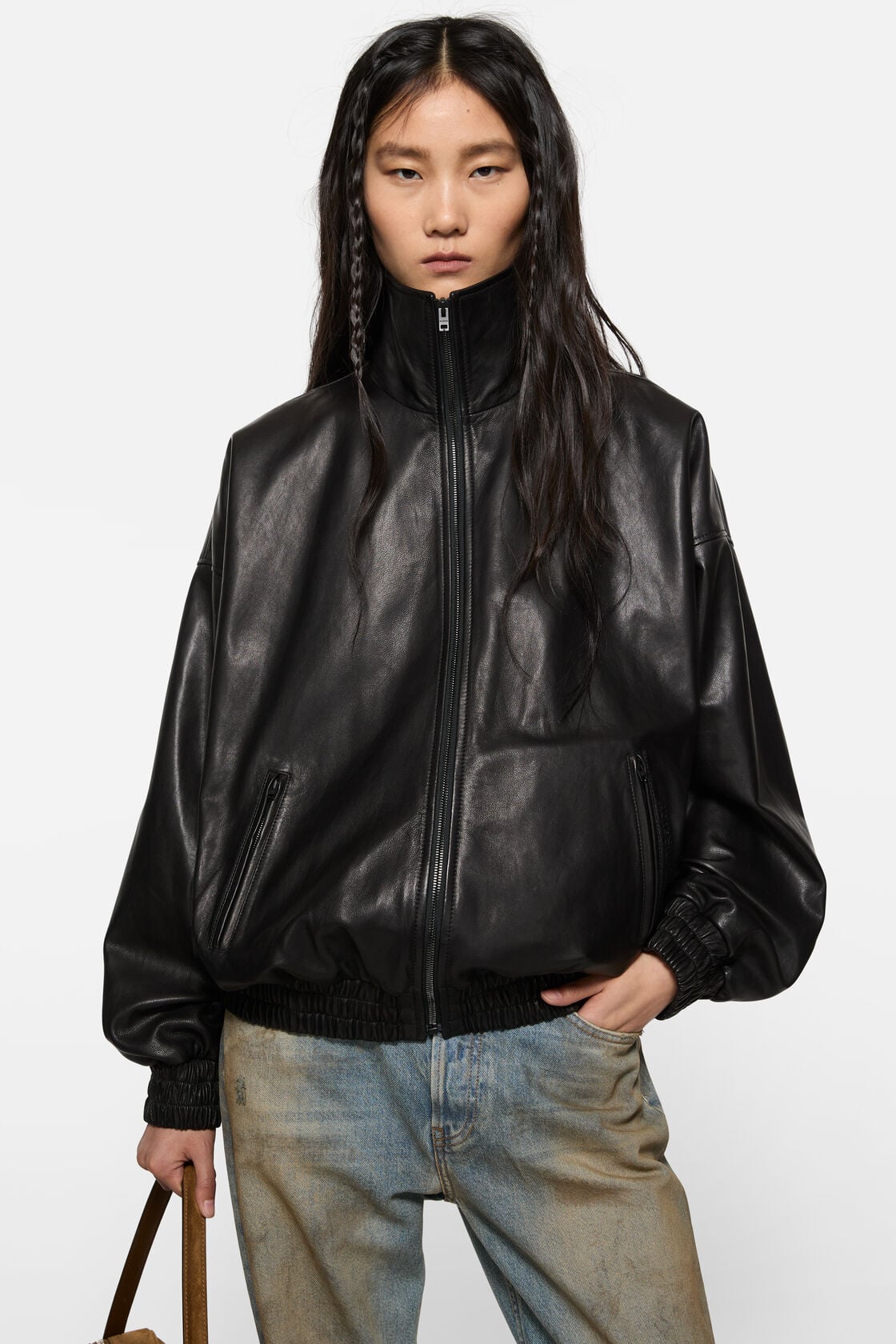 Leather blouson, Black, 2000x